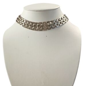 Vintage Emmons Brick Chain - Silver tone Flowy Choker Necklace